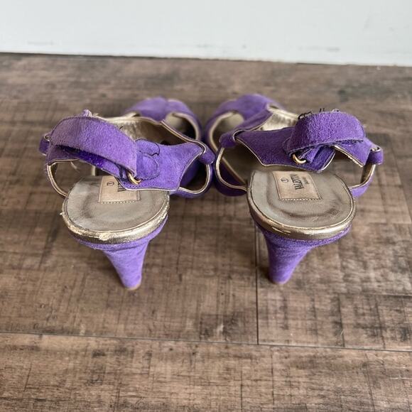 VALENTINO VINTAGE SUEDE HEEL PURPLE GOLD STRAPPY PEEP TOE SIZE 41 - Picture 7 of 11